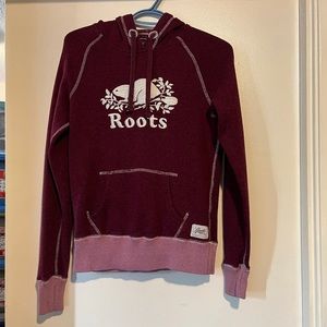 ROOTS HEATHERED RED/BURGUNDY PULLOVER HOODED SWEATER